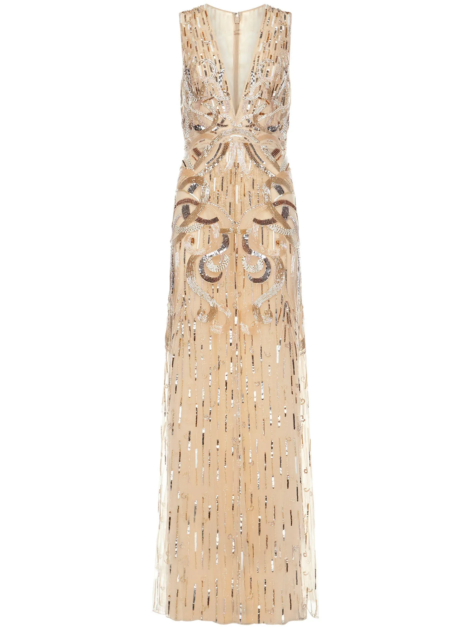 Zuhmair Murad Bead-Embroidered V-Neck Maxi Dress